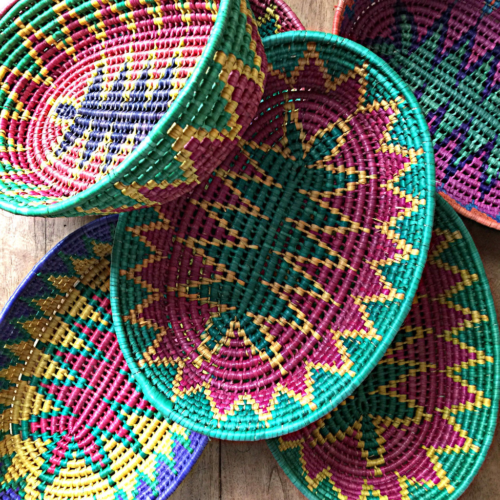 stacks of colorful Mexican traditional baskets