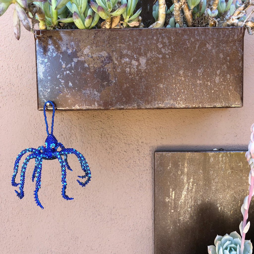 sea-life art, Octopus Royal Blue, Ornament, Hand Beaded made in Guatemala