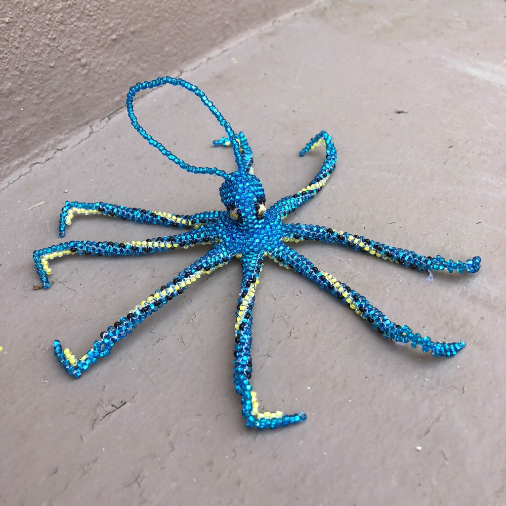 Octopus Sapphire Blue, Ornament, Hand Beaded made in Guatemala