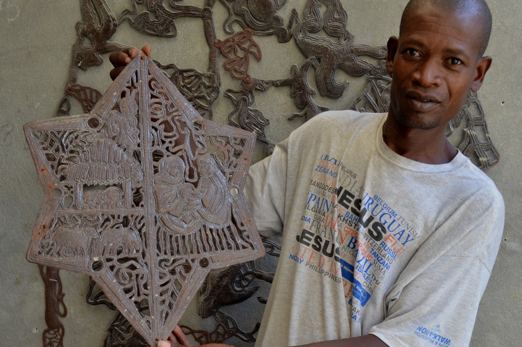 International Nativity Star, Uniquely Handcrafted Haitian Metal Christmas Decor, One-of-a-Kind 21x16