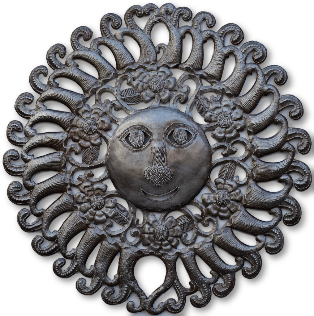 Summer Sun, Spring, Fall, Winter, Home Decor, Interior Design, Haitian Art, Haitian Sculpture, Handcrafted, Handmade, Metal, Steel, Oil Barrels, Oil Lids, Hippie Sun, Hippy