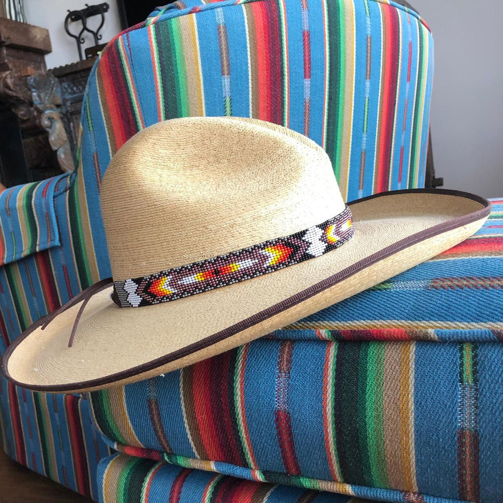 Hat Band, Hatband, Cowboy, Western, Leather, Beaded, Multi-Color, Handmade in Guatemala 7/8" X 21"