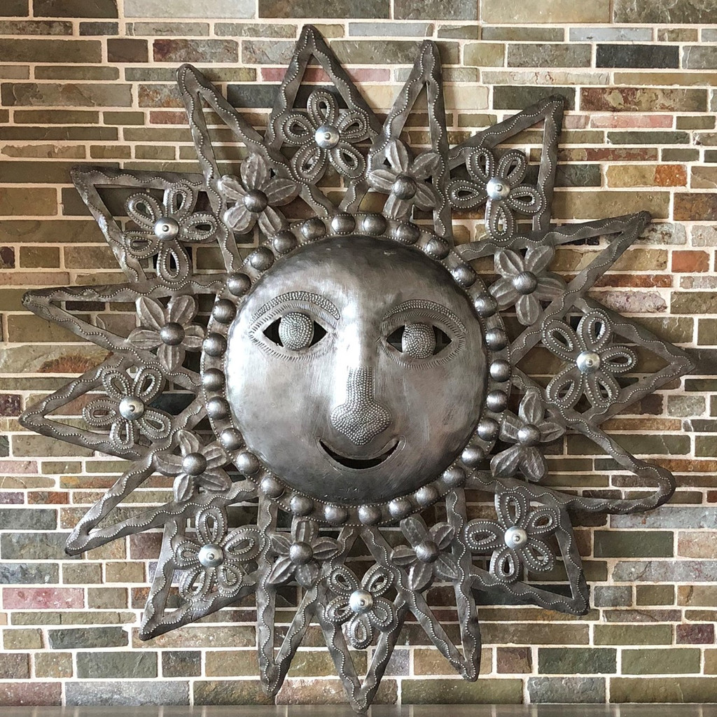 Farmhouse decor, metal recycled Haitian Sun