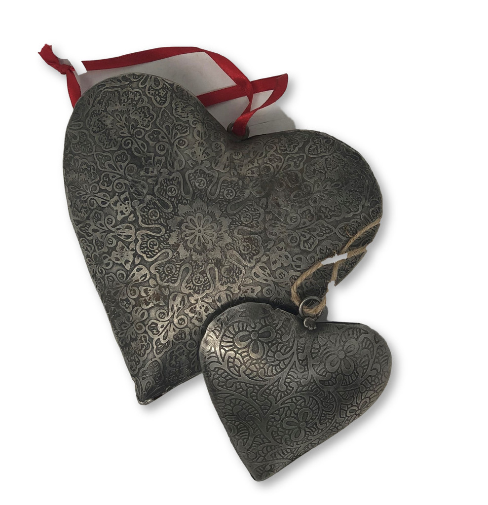 Hand Etched Tin Heart 4" x 3 1/4" x 3/4"