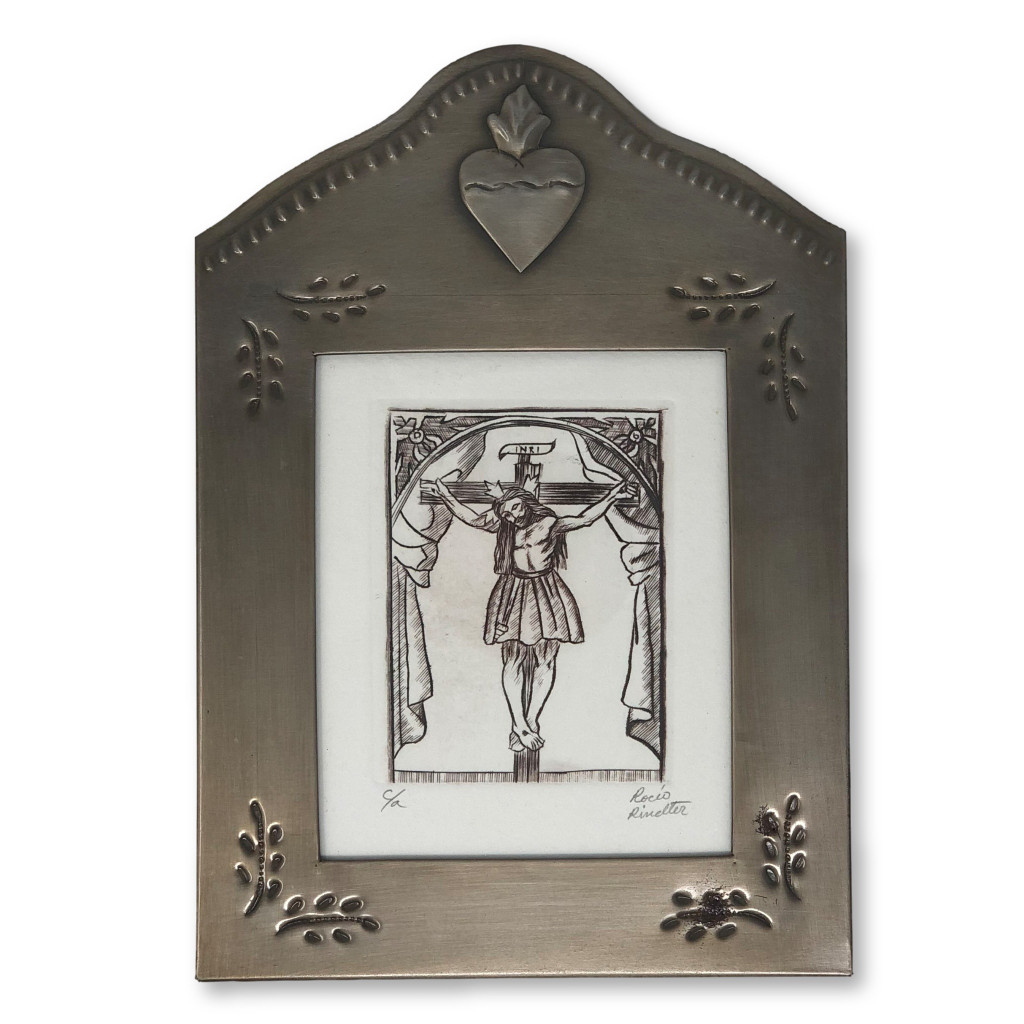 Framed Etching of Christ on Cross 6" x  8 1/4"