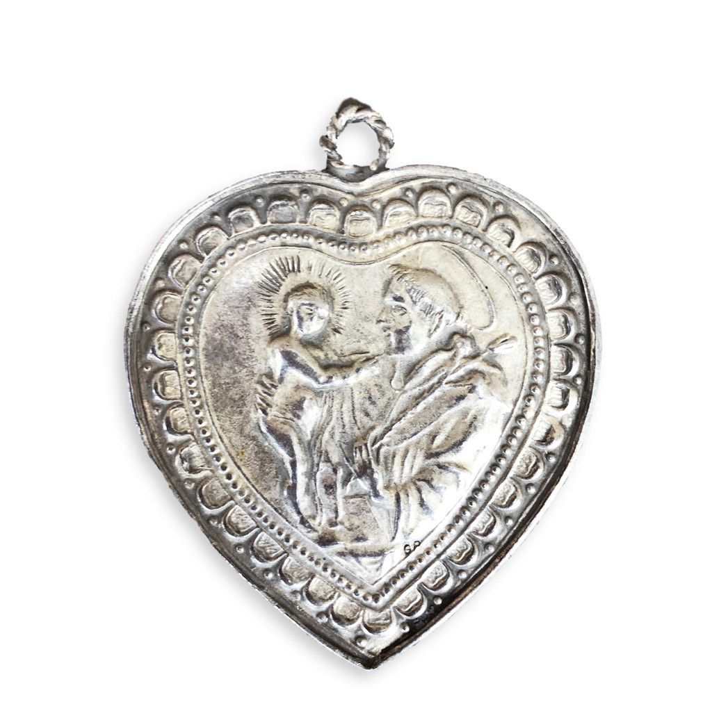 Pewter , German, Milagro Heart , Sacred , Flaming Catholic