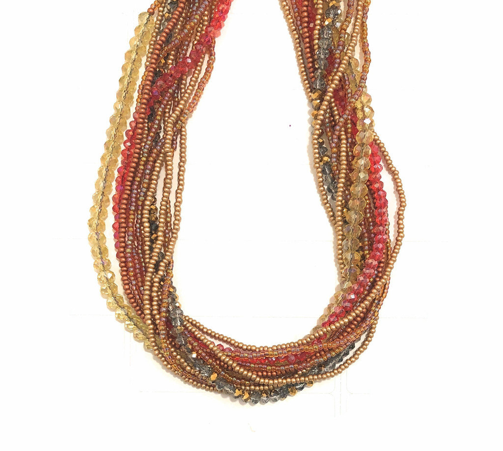 Necklace Gold and Red, Multi Color Sparkly Beads, Handmade Women Necklaces, Jewelry, Magnetic Clasp, 19.5 Inches Long