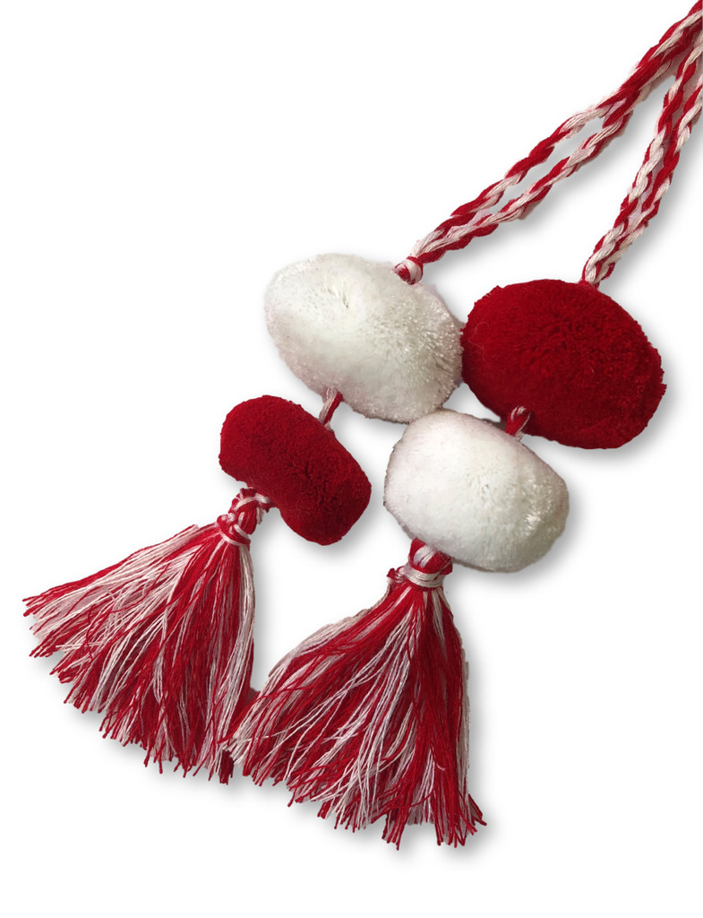 Tassels with Pom Poms, Red and White