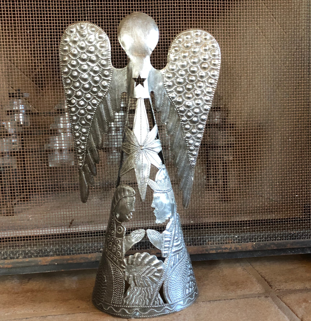 Standing Angel Table Top Décor, Festive Holiday Home Decorations, Nativity Scene, Religious Figurine, 4.5 x 1.75 x 9 Inches