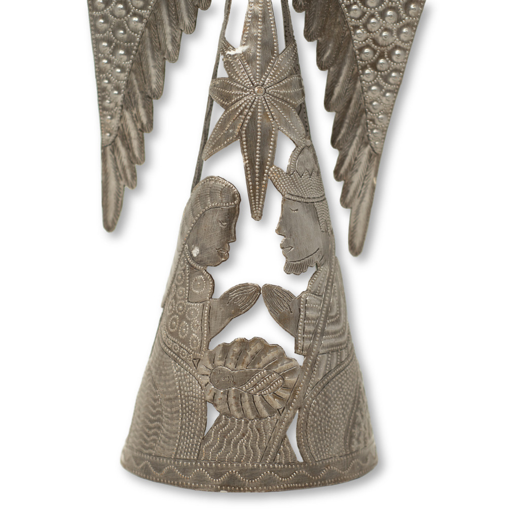 Nativity, Standing Angel, Christmas Decor, Handmade in Haiti from Recycled Metal, 15" x 8" x 4"