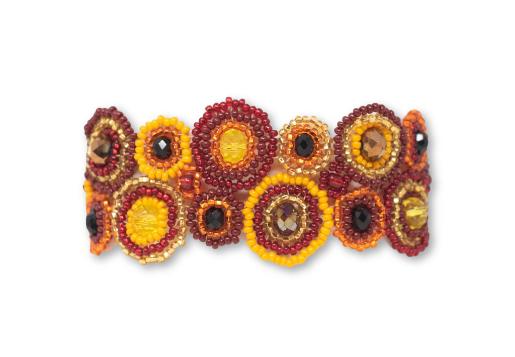 Handmade Bracelet, Round Red and Yellow Beads with Magnetic Clasp 1.25" X 7"