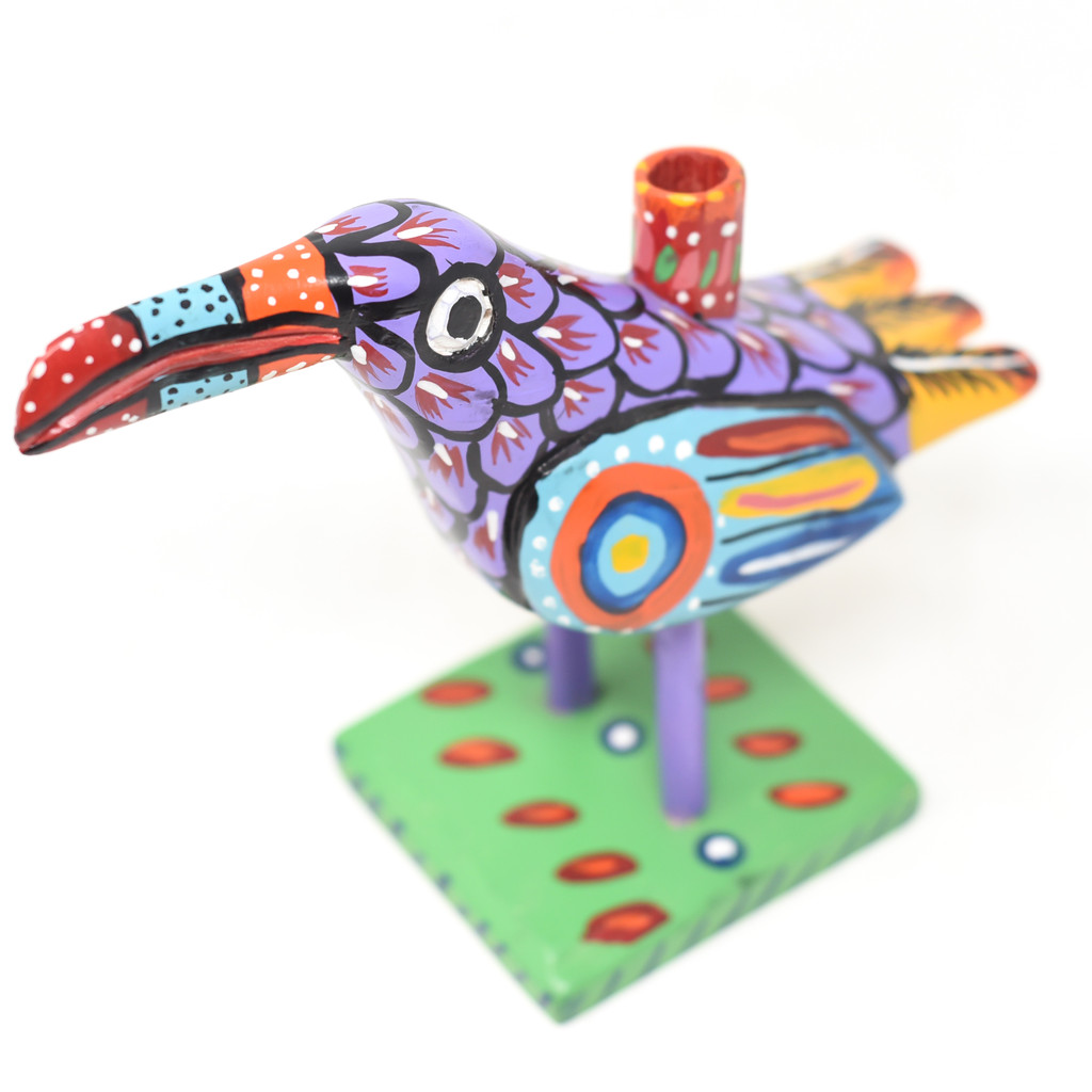 Toucan Candle Holder, Colorful, Carved Wood, Wooden Art Handcrafted in Guatemala, One-of-a-Kind Art, 8.5" x 6.5" x 4"