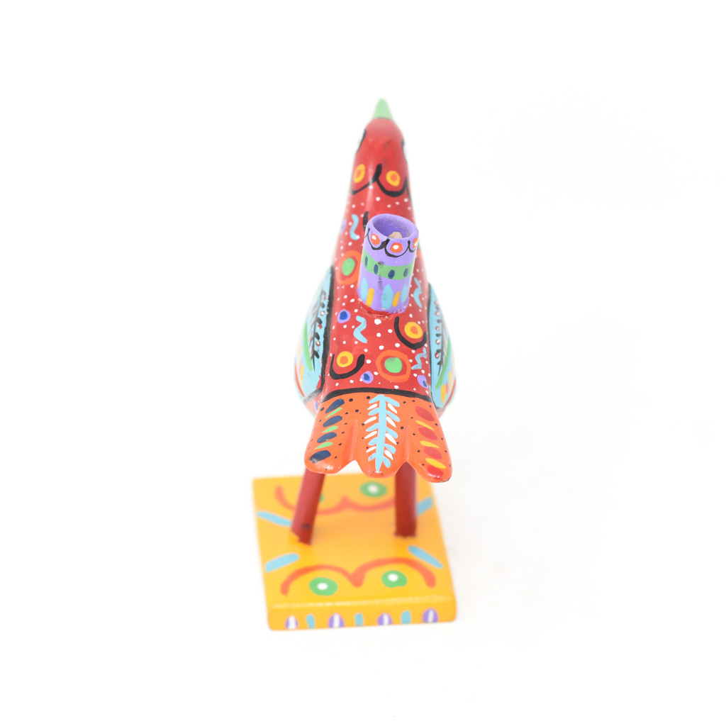 Bird Candle Holder, Colorful, Carved Wood, Wooden Art Handcrafted in Guatemala, One-of-a-Kind Art, 7.5" x 6.5" x 5"