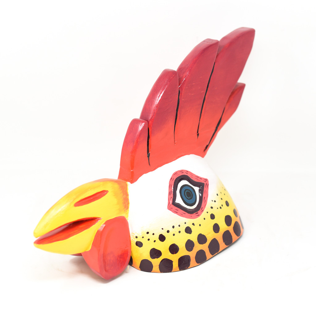 Gallo Beer Rooster Mask 3, Hand Carved in Guatemala, By Artist Rodrigo Canil  16" x 9.5" x 7"