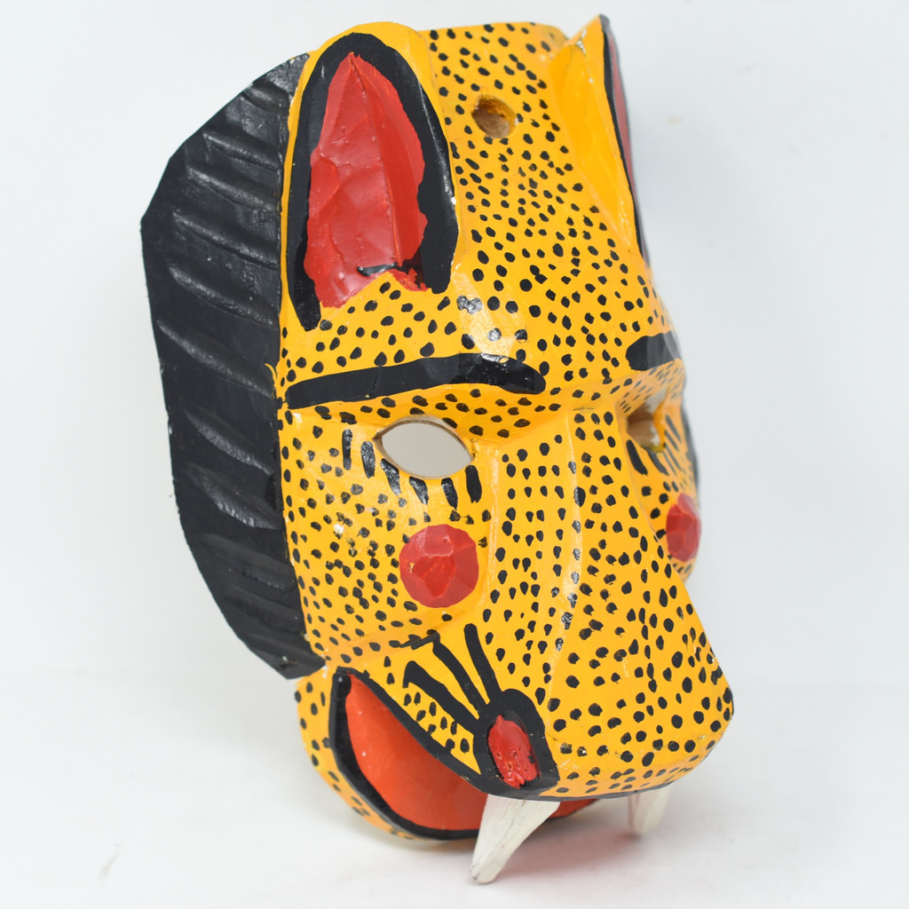 Yellow Lion Mask Hand Carved in Guatemala  9.5" x 7" x 4"