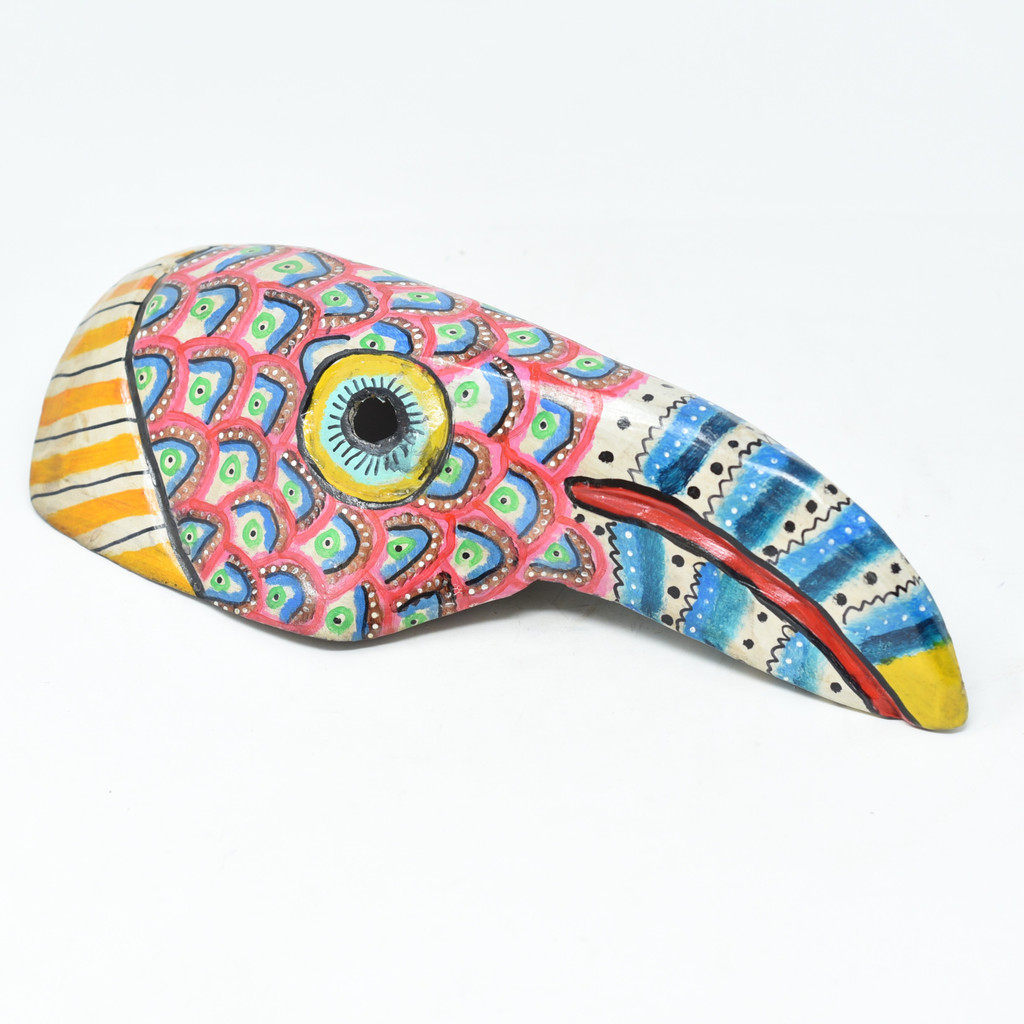 Toucan, Colorful Dance Mask, Hand Carved Wood Guatemala 15" x 7" x 4"