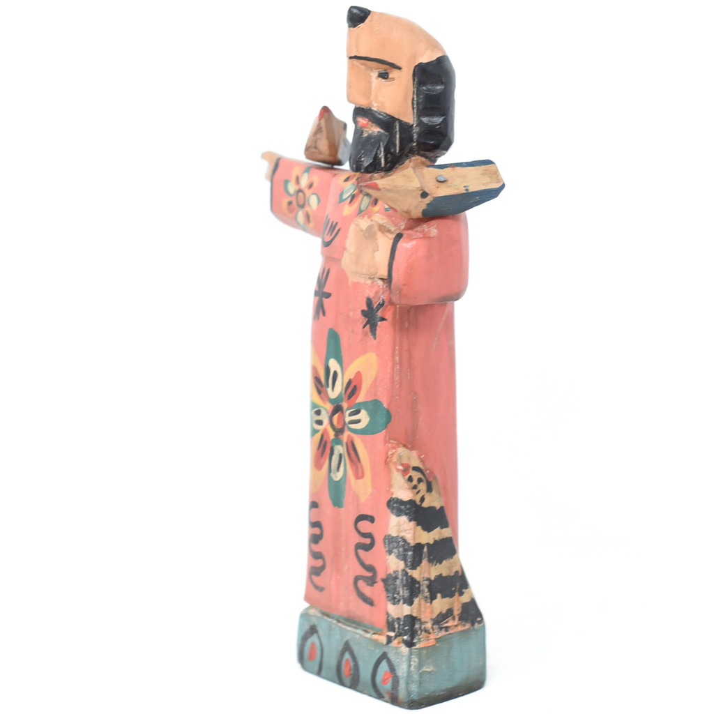 Hand Saint Francis with Birds and Lamb, Rose colored Robe from Guatemala 8"
