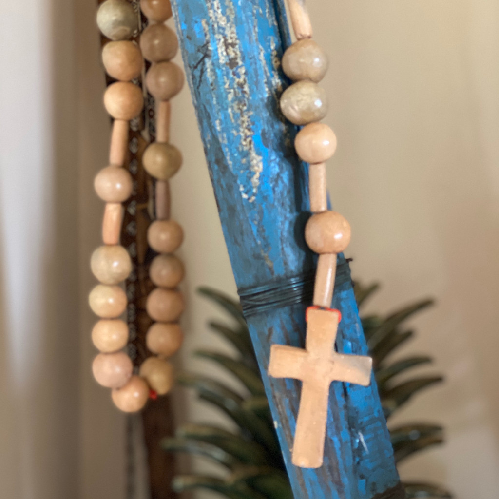 Hand Burnished Clay Rosary from Oaxaca Mexico 39" long with 1/2" large Beads