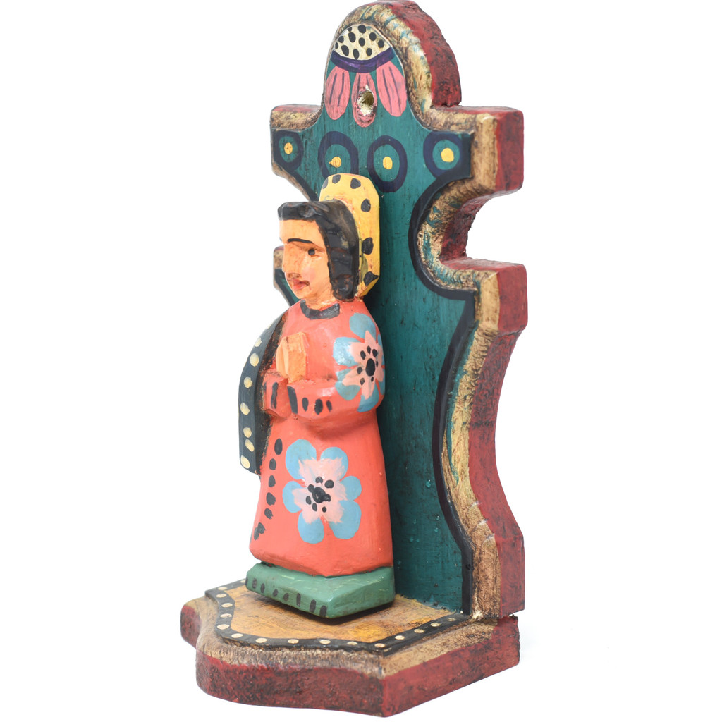 Saint Alter, Praying, Hand Carved in Guatemala, Fair Trade Folk Art 7.5" x 3.5" x 3" (blue)