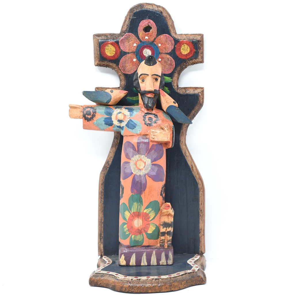 Saint Francis, on a Hand Carved  Blue Alter, made in Guatemala, 10.5" x 3.5" x 4"