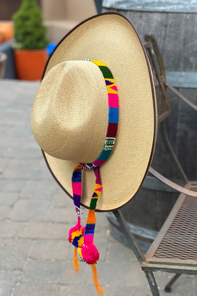 Belt Strap with Medium Pom Poms, Hat Band, Hatbands, Handwoven Embroidered Belts, Wrap Around Tie, Ethnic Patterns, Spirit Wear Colors, Graduation Sash, Tassel, Guatemala (Multi-Color)