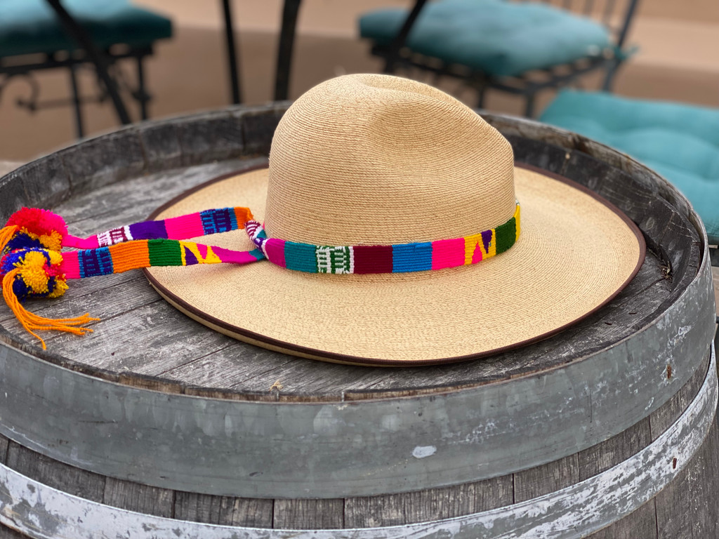 Belt Strap with Medium Pom Poms, Hat Band, Hatbands, Handwoven Embroidered Belts, Wrap Around Tie, Ethnic Patterns, Spirit Wear Colors, Graduation Sash, Tassel, Guatemala (Multi-Color)