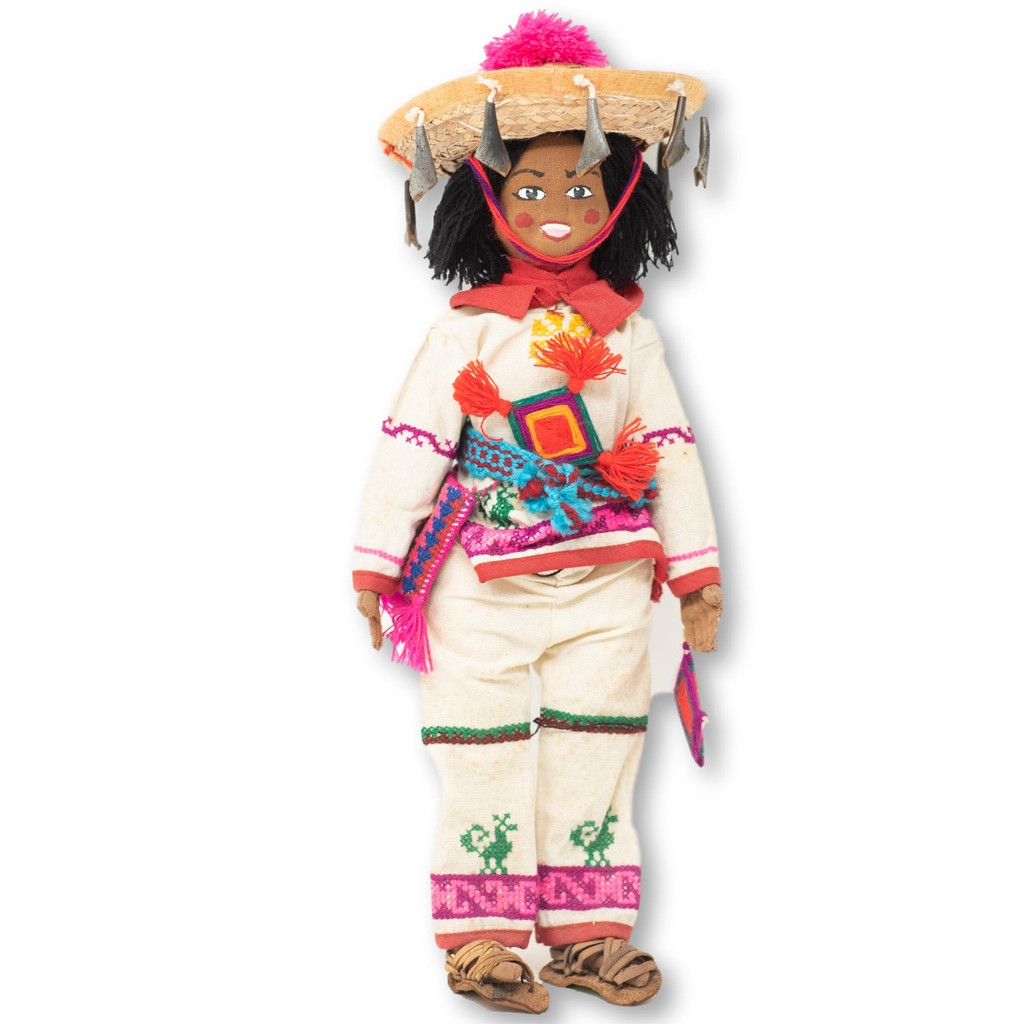 Traditional Huichiol Folk Art, Huichol Art, Huichol Decor, Huichol Doll, Huichol Boy Handmade Doll in Traditional Costume 16" x 6" x 2"