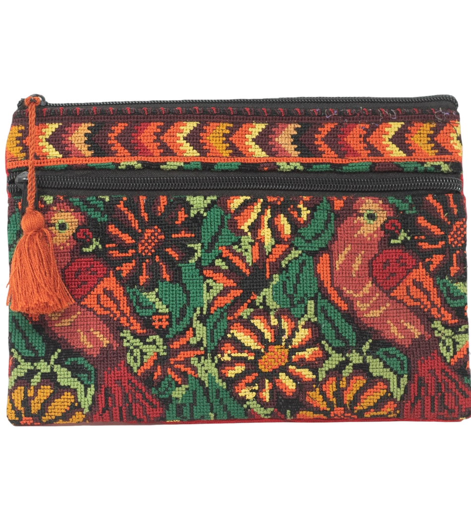 Huipil Clutch, Parrot Clutch, Orange Parrots Huipil, Vintage Huipil Purse, Vintage Huipil Clutch 