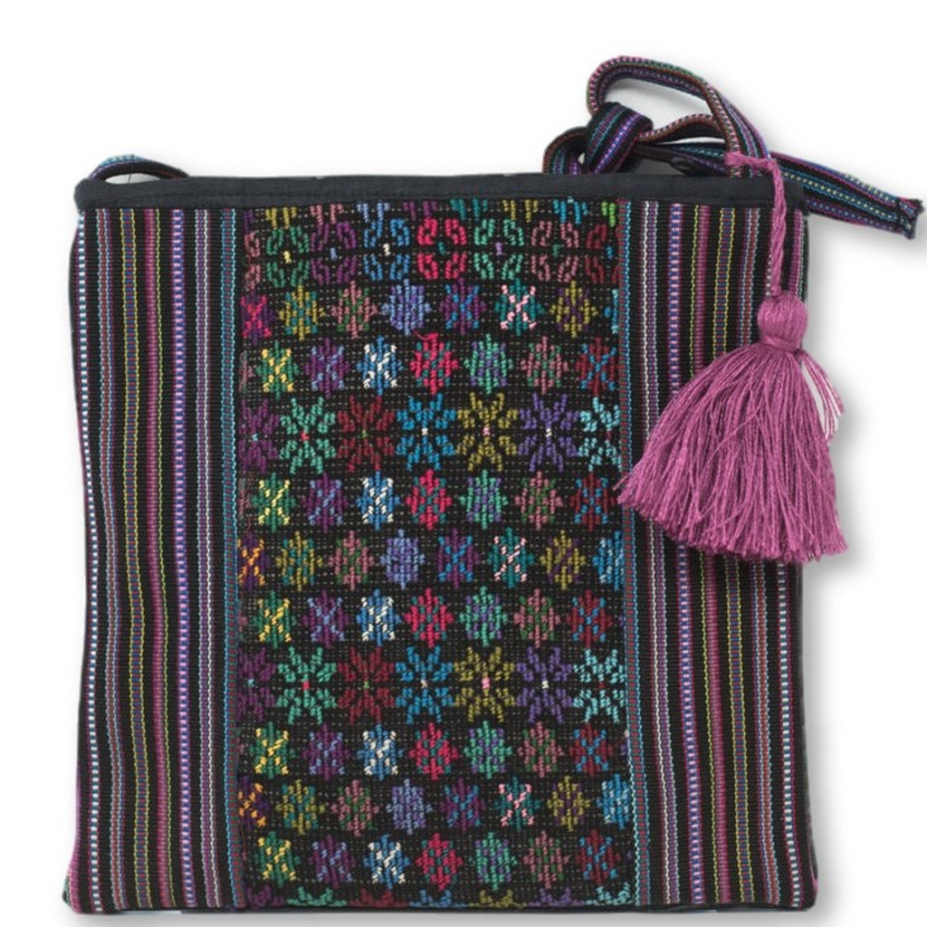 Up-cycled Traditional Huipil Short Handle Bag, from Todo Santos Guatemala, 8.5" x 8.5" 085