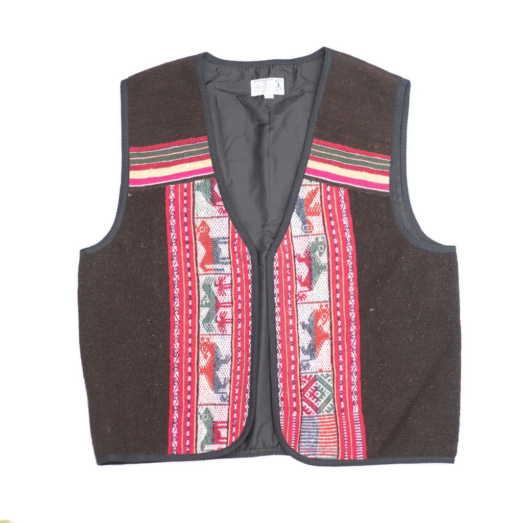 Unisex Bolivian Vest made from Traditional Antique Manta Size XL, Wool Vest