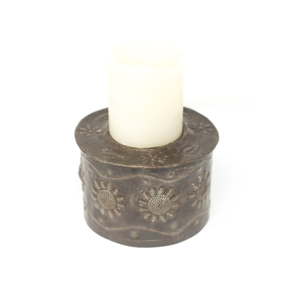 Candle Holder, Candles, Matches, Flowers, Floral Art, One-of-a-Kind, Limited Edition, Sustainable, Eco-Friendly, Handcrafted, Handmade, Recycle, Recyclable, Metal, Steel, Oil Barrels, Fair Trade
