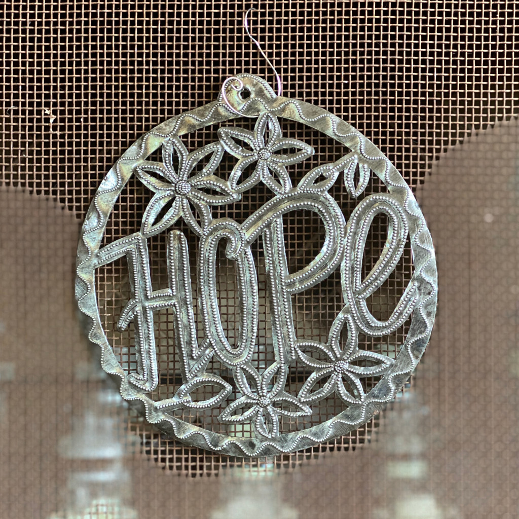 HOPE, Metal Sign, Wall Hanging Plaque, Decorative Ornament Handmade in Haiti 7.5 X 7.5 Inches