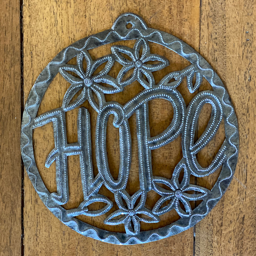 HOPE, Metal Sign, Wall Hanging Plaque, Decorative Ornament Handmade in Haiti 7.5 X 7.5 Inches