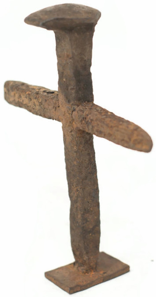 Railroad spike welded into Cross, Hand Forged Metal 6" x 5" Folk Art 167
