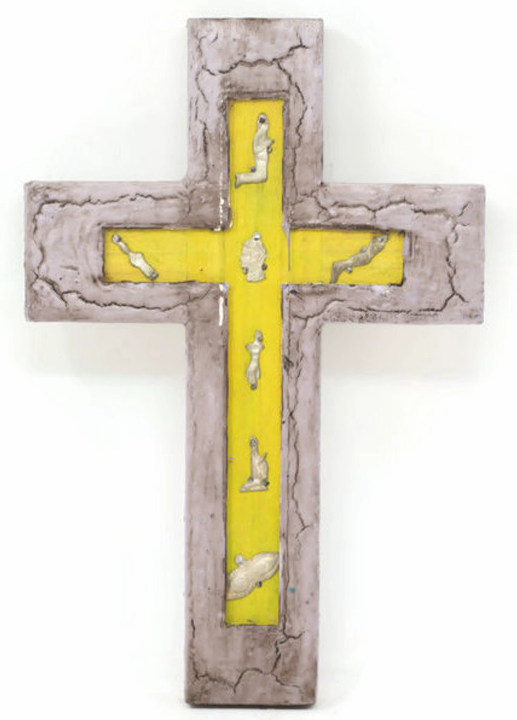 Milagro Cross with Glass covering Yellow Background