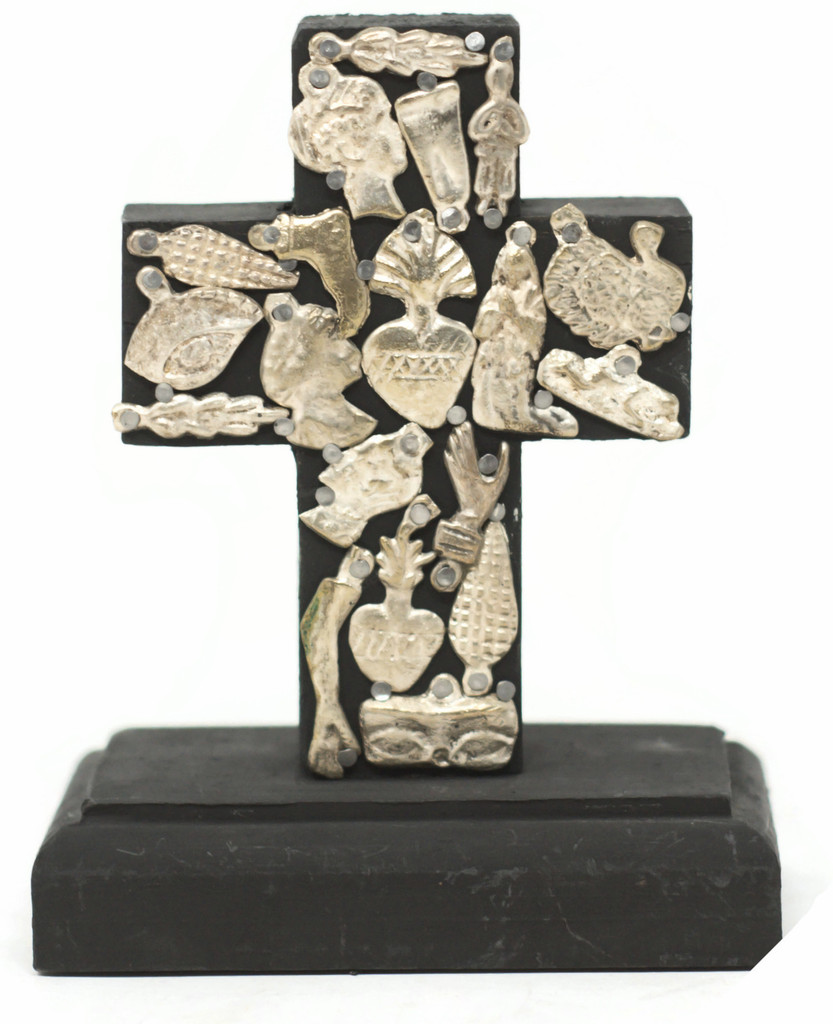 Standing Milagro Cross with Charms 5" x 4" x 2.5" Folk Art 179