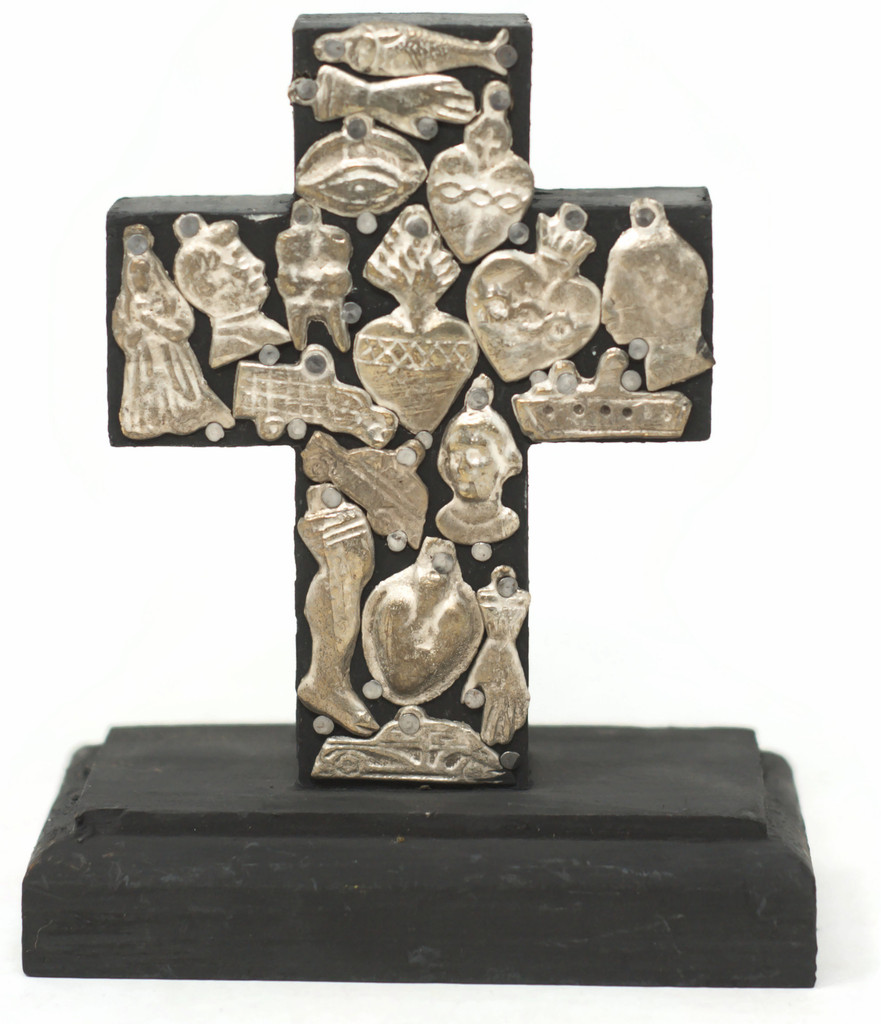 Standing Milagro Cross with Charms 5" x 4" x 2.5" Folk Art 179