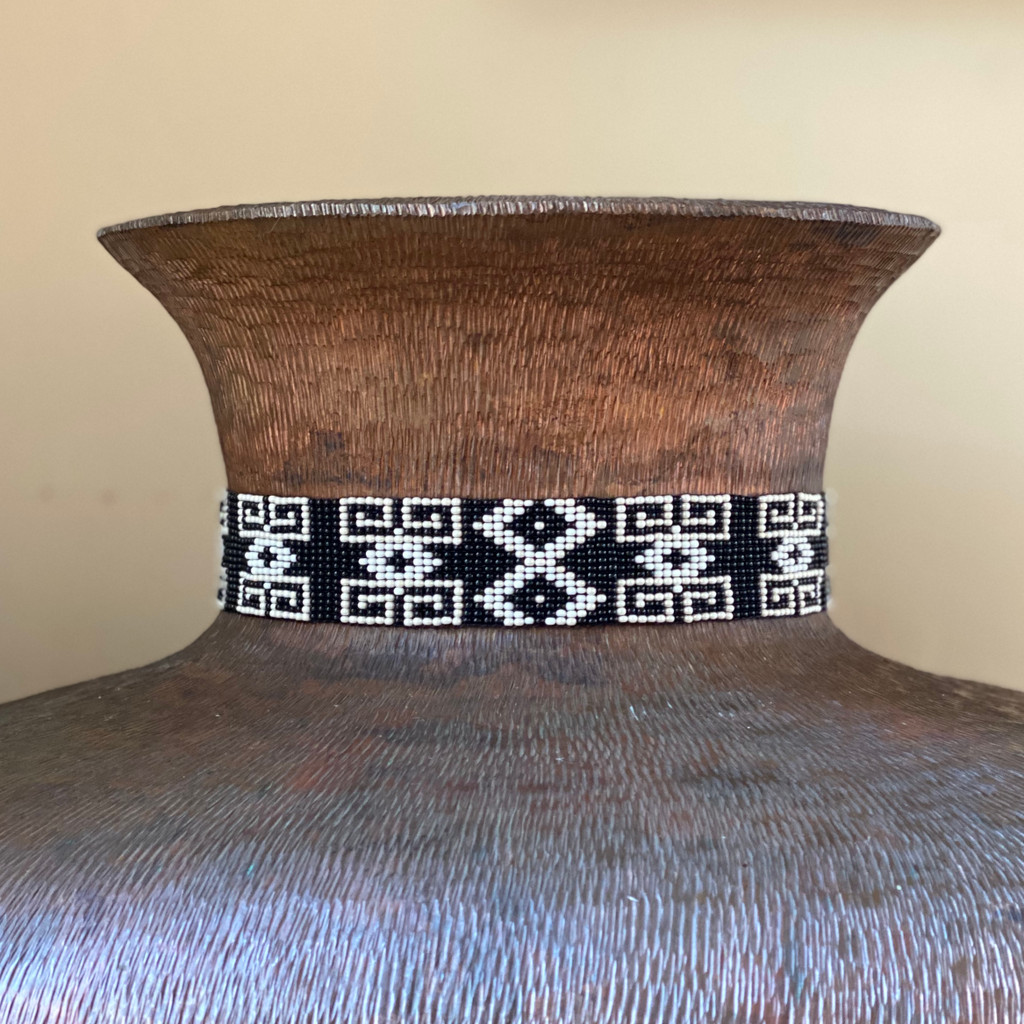 Beaded Western Style Hat Band, 1 Inch Wide Hatband, Hat Accessory, Leather Ties, Mayan Design, Handmade in Guatemala, Hatband 40