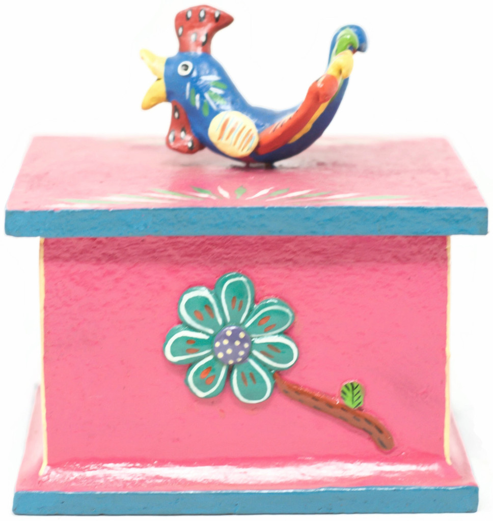 One of a kind Rooster Box, Colorful Mexican Folk Art