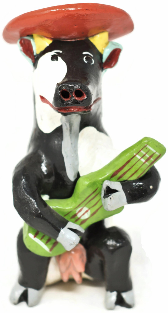 Cow Playing the Guitar, One of a Kind, Handmade in Mexico, Ortega Family, 6.5" x 3.5" x 3" (Ortega 70)