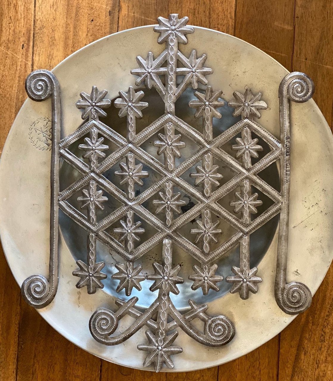 Voodoo Veve Ogun - Handmade Wall Hanging Artwork from Haiti, Authentic Upcycled Art Collection, 14.25 x 17.25 Inches