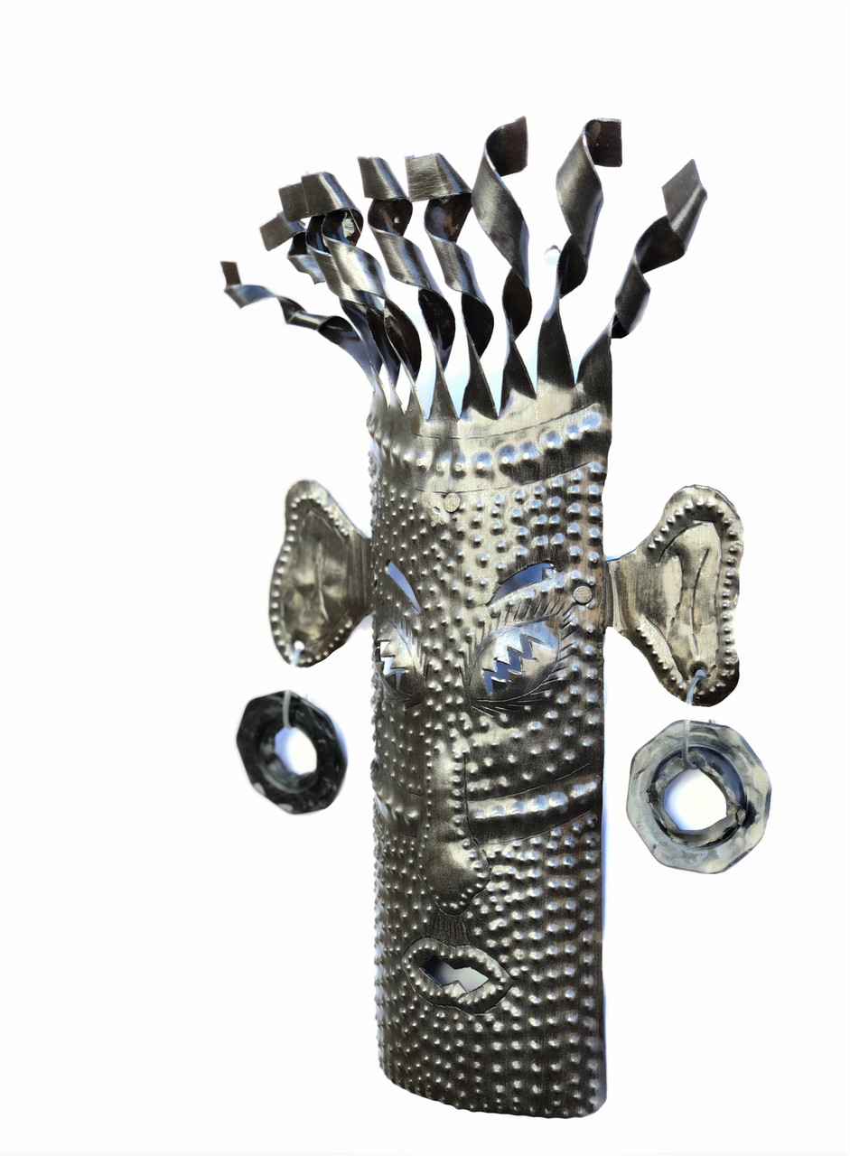 Tiki Head, Masks, Tropical Wall Décor Tiki Man Decorations Handmade in Haiti Indoor and Outdoor, 7 x 11.62 Inches