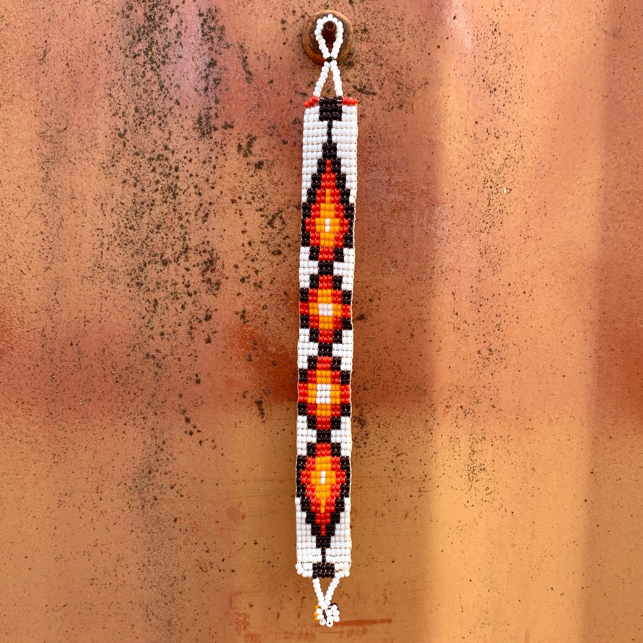 Hand Woven Southwestern Style Bracelets, Narrow Beaded Bracelet, Casual Jewelry, White and Orange Seed Beads, Stack .75 x 7.25 Inches