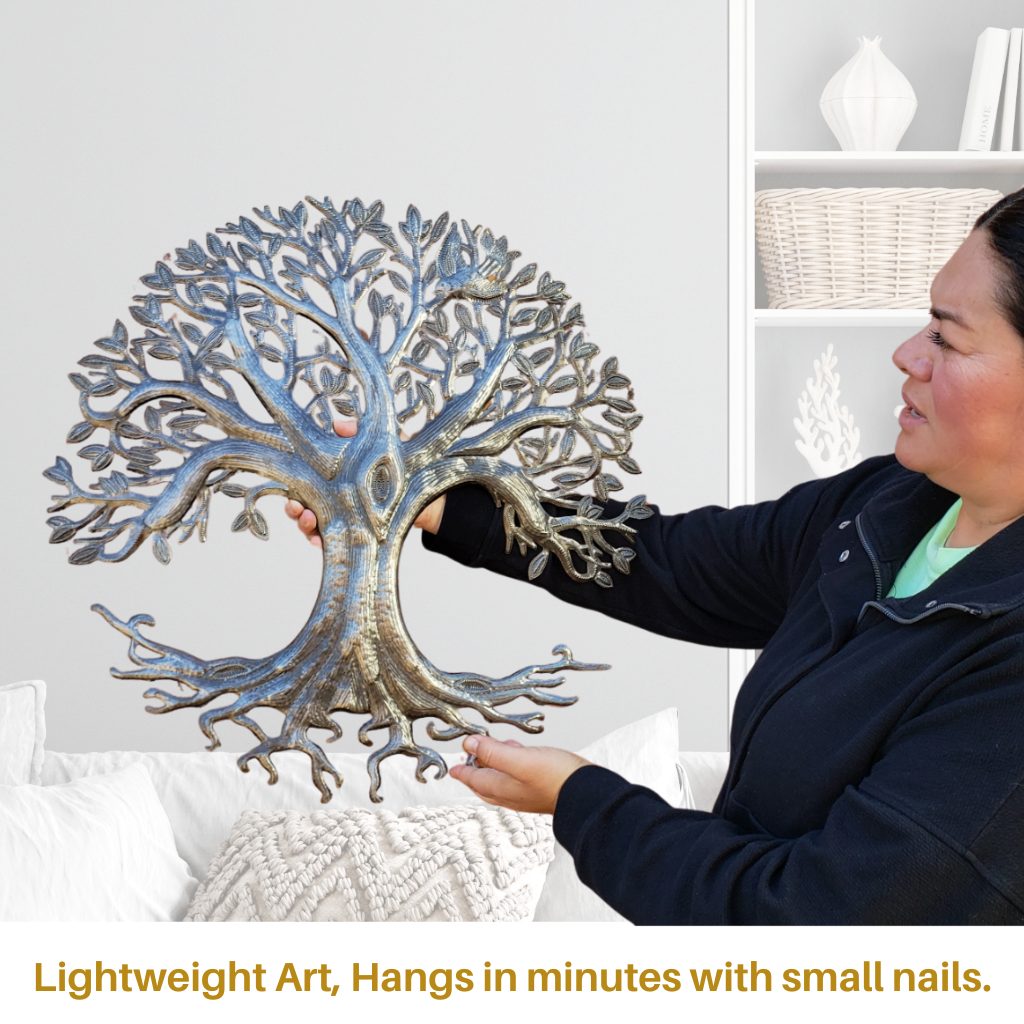 Modern Tree of Life, Garden Metal Plaque, Indoor and Outdoor Wall Décor 23" Haitian Art