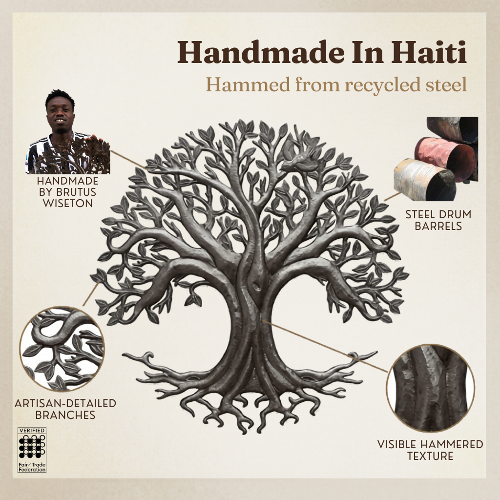 Modern Tree of Life, Garden Metal Plaque, Indoor and Outdoor Wall Décor 23" Haitian Art