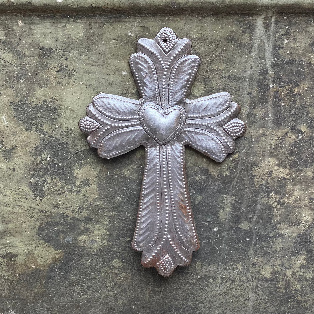 Small Cross with Heart, Handmade in Haiti, Wall Hanging Collection, Decorative Milagro Charms 4 x 6 Inches Small Cross with Heart, Handmade in Haiti, Wall Hanging Collection, Decorative Milagro Charms 4 x 6 Inches