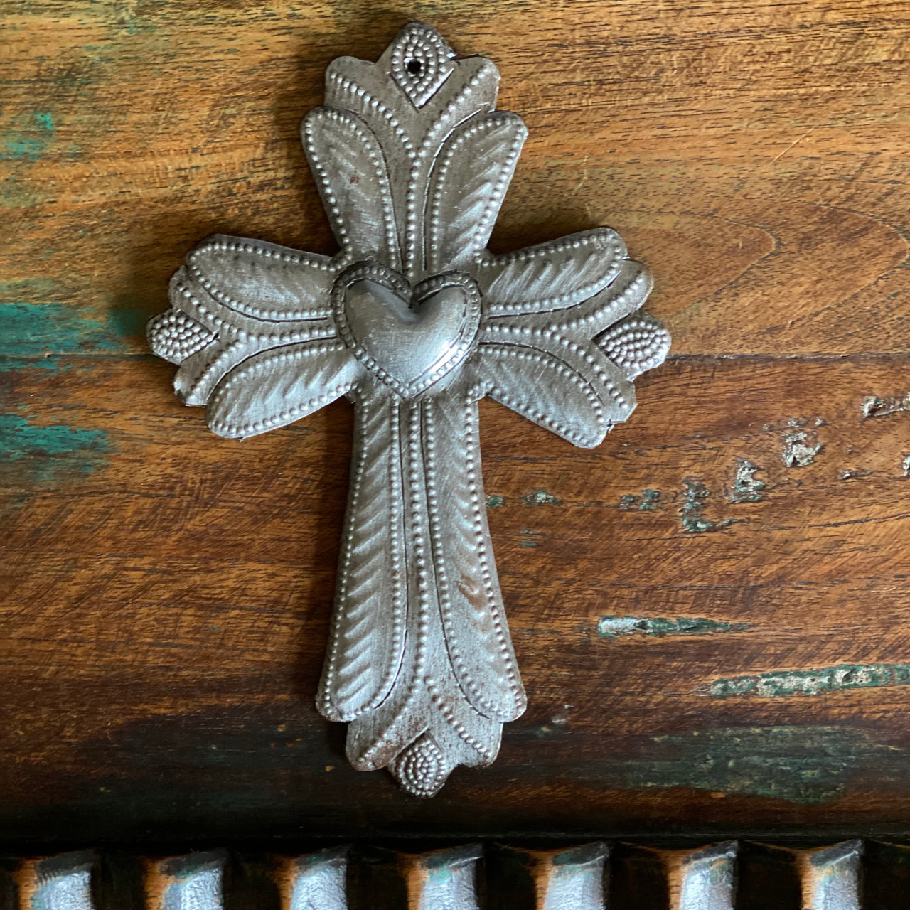 Small Cross with Heart, Handmade in Haiti, Wall Hanging Collection, Decorative Milagro Charms 4 x 6 Inches Small Cross with Heart, Handmade in Haiti, Wall Hanging Collection, Decorative Milagro Charms 4 x 6 Inches