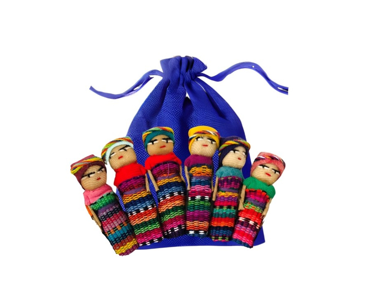 Worry Dolls 2", Set of 6 Fun Festive Decorative Figurines, Best Friends, Party Favors, Hope for Peace 