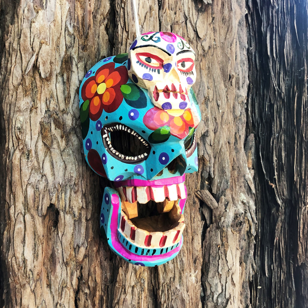 Hand Carved, day of the dead wooden mask , Guatemalan wood carving