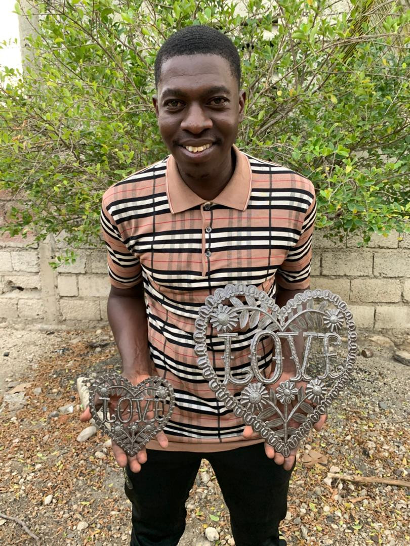 Love Heart, Haitian Metal Recycled Outdoor Art Wall Sculpture, Handmade Wall Hanging Artwork 13 x 13 Inches